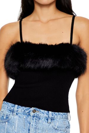 PETAL PINK Faux Fur-Trim Sweater-Knit Cami, image 3