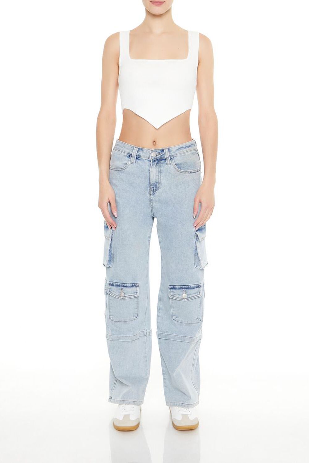WHITE Ribbed Sweater-Knit Crop Top, image 2