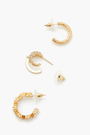 GOLD/CLEAR Rhinestone Hoop Earring Set, image 3
