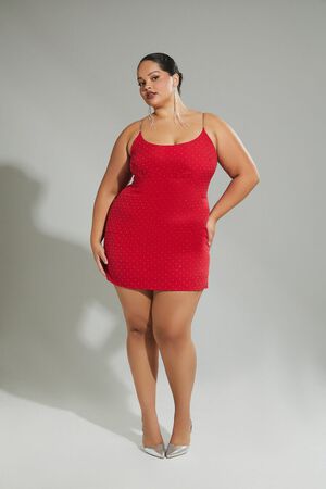 RED Plus Size Rhinestone Cami Mini Dress, image 1