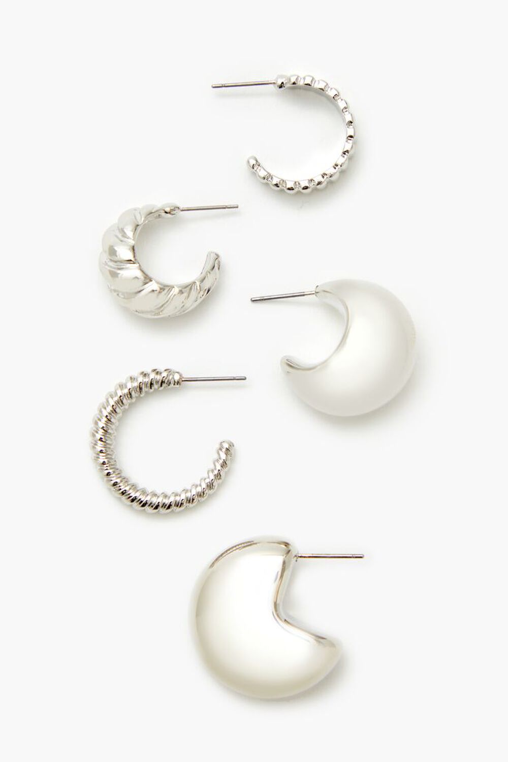 SILVER Twisted & Etched Hoop Earring Set, image 3