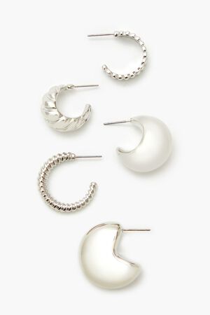 SILVER Twisted & Etched Hoop Earring Set, image 3