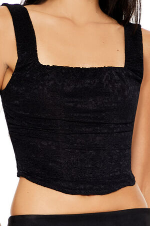 BLACK Lace-Up Lace Crop Top, image 3