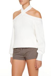 WHITE Crisscross Off-the-Shoulder Sweater, image 4