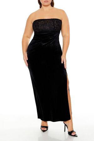 RED Plus Size Lace & Velour Maxi Dress, image 1