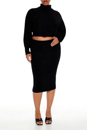HEATHER GREY Plus Size Sweater-Knit Top & Skirt Set, image 1