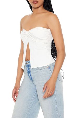WHITE Twisted Split-Hem Tube Top, image 2