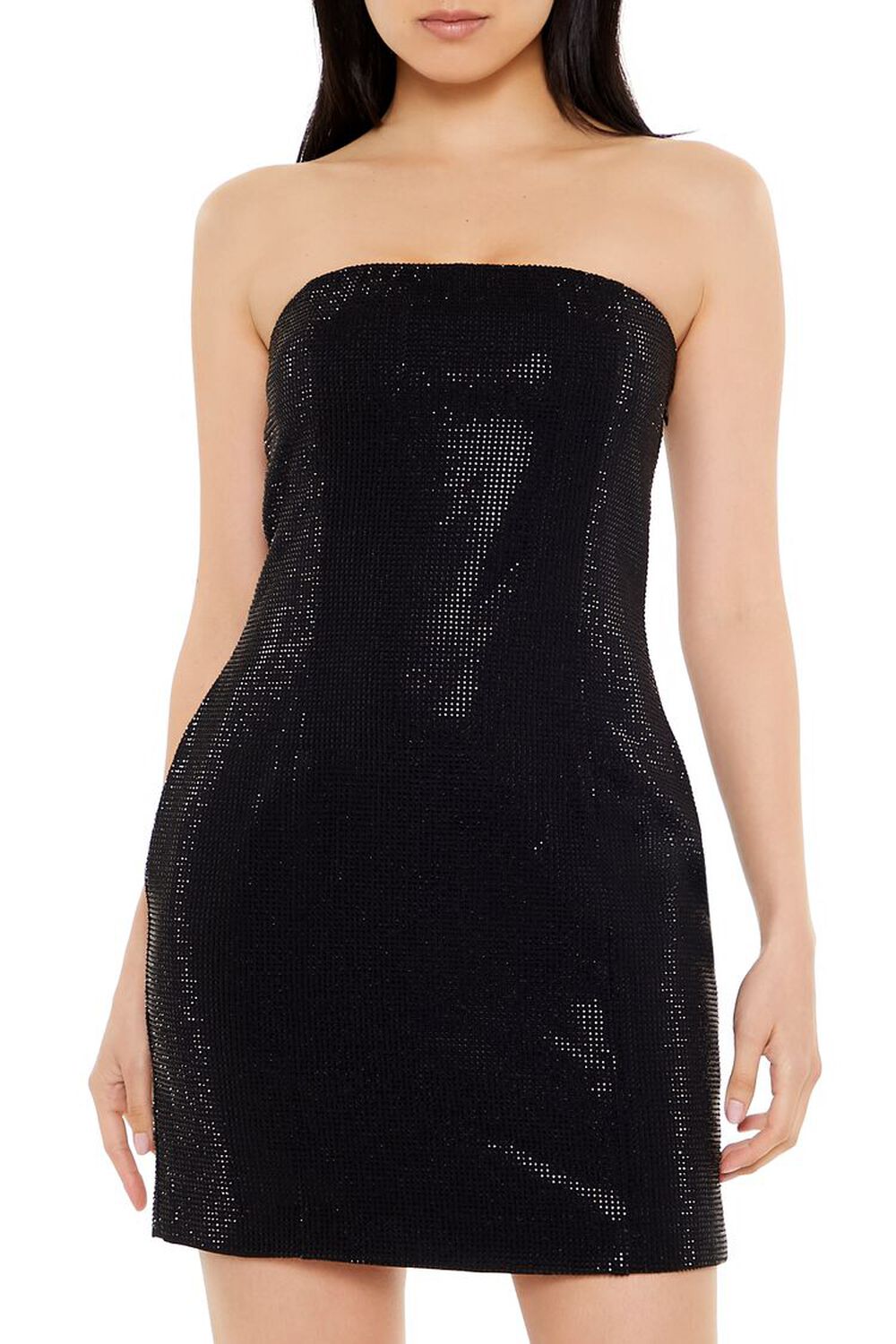 BLACK Rhinestone Tube Mini Dress, image 2