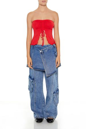 RED Lettuce-Edge Split-Hem Tube Top, image 2