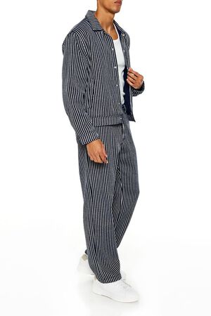 BLUE/WHITE Textured Striped Straight Pants, image 3