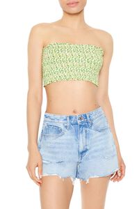 LIME/MULTI Cropped Floral Print Tube Top, image 1