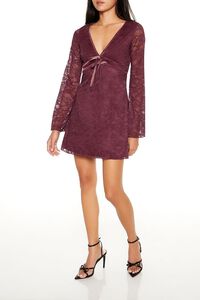 MERLOT Lace Bow Mini Dress, image 3