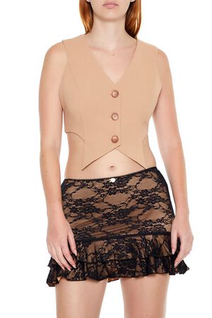 BROWN Cropped Notched Vest, image 1
