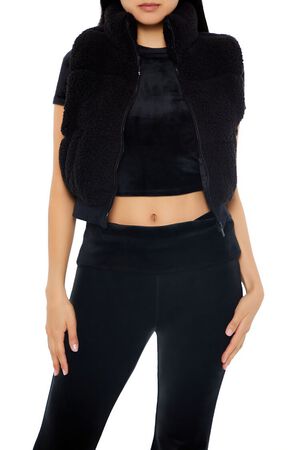 PINK Faux Shearling Zip-Up Vest, image 1