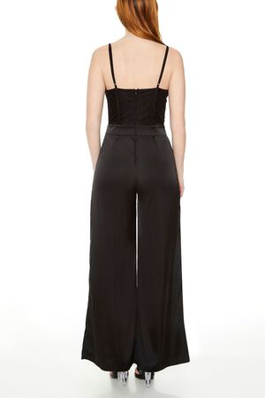 BLACK Satin & Lace Bustier Jumpsuit, image 3