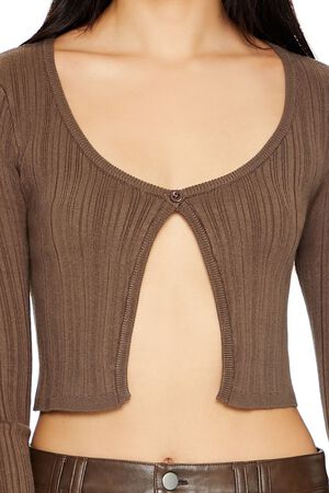 ASH BROWN Cropped Split-Hem Cardigan Sweater, image 3