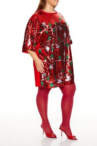 RED/MULTI Plus Size Sequin Christmas Lights T-Shirt Dress, image 3