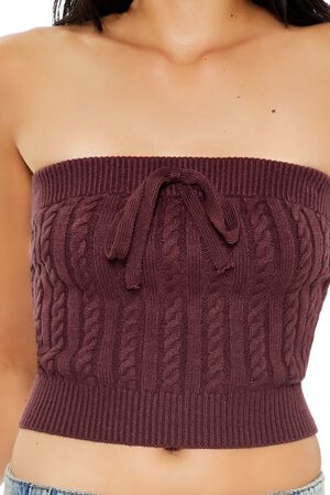 MERLOT Cable Knit Cropped Tube Top, image 3