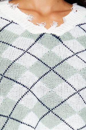 GREEN/MULTI Cropped Argyle Sweater, image 3