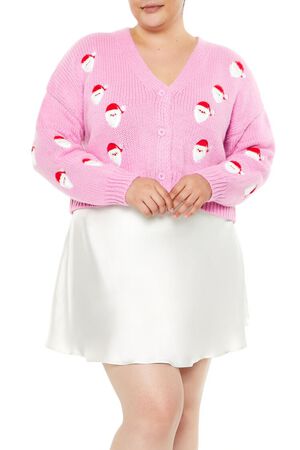 PINK/MULTI Plus Size Santa Cardigan Sweater, image 1