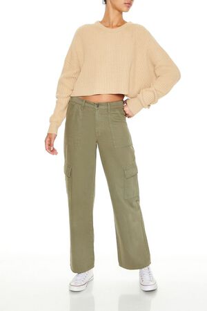 TAUPE Cropped Rib-Knit Sweater, image 2
