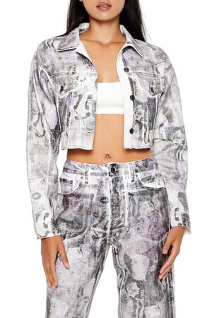 PURPLE/MULTI Abstract Print Trucker Jacket, image 1