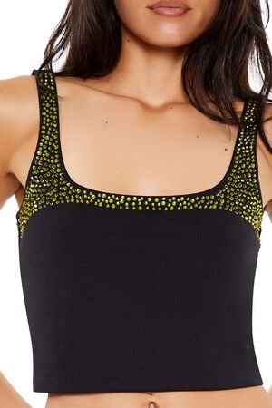 WHITE Rhinestone Cropped Tank Top, image 3