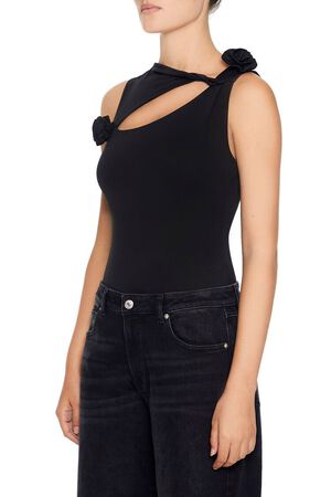BLACK Cutout Rosette Bodysuit, image 2