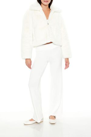 WHITE Faux Fur Zip-Up Coat, image 2
