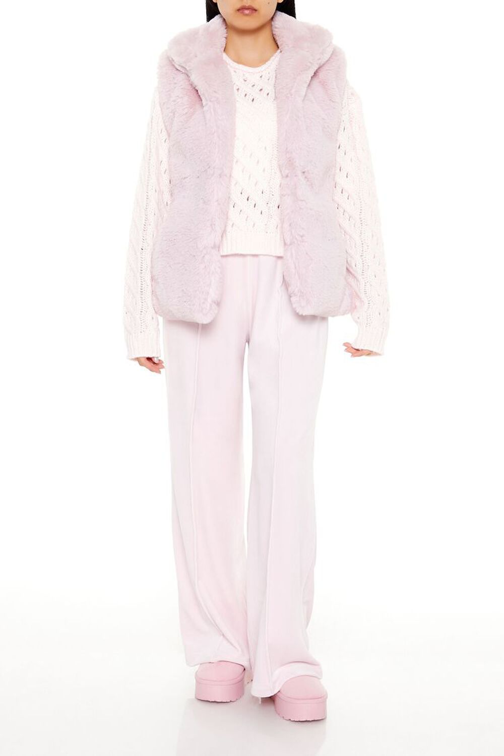 BLOSSOM Notched Faux Fur Vest, image 2