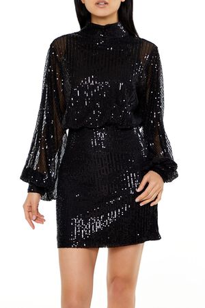 BLACK Sequin High-Neck Mini Dress, image 2