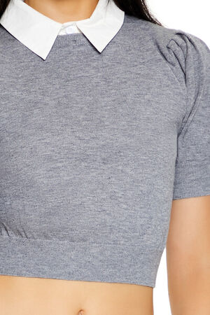 GREY Sweater-Knit Collar Crop Top, image 3