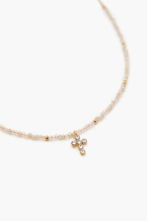 GREY/GOLD Beaded Cross Charm Necklace, image 2