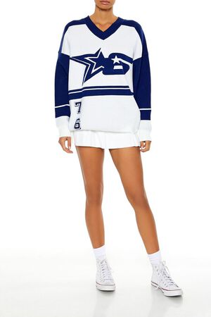 WHITE/BLUE Colorblock Star 6 Sweater, image 2