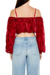 DARK RED Paisley Open-Shoulder Crop Top, image 5