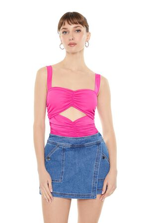 PINK Ruched Mesh Cutout Bodysuit, image 1