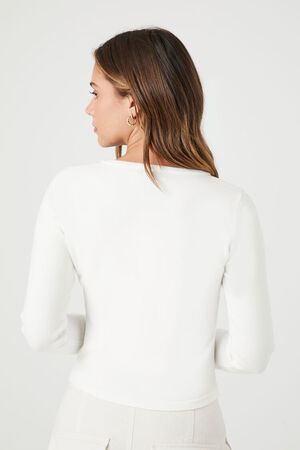 VANILLA Cropped Sweater-Knit Henley Top, image 3