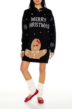 CHARCOAL/MULTI Hooded Christmas Mini Sweater Dress, image 1
