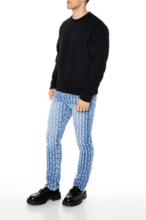 MEDIUM DENIM Frayed Slim-Fit Mid-Rise Jeans, image 3