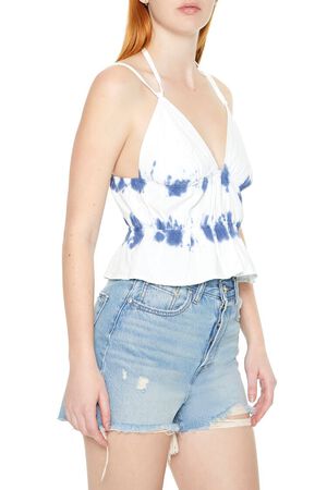 WHITE/COBALT Tie-Dye Halter Flounce Cami, image 2