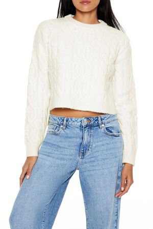 EGRET Cropped Cable Knit Sweater, image 1