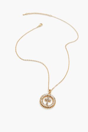 GOLD/CLEAR Faux Gem Cross Pendant Necklace, image 2