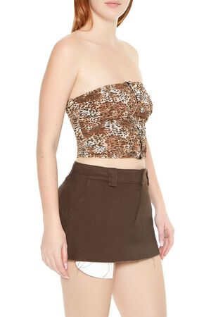 BROWN/MULTI Leopard Print Mesh Tube Top, image 2