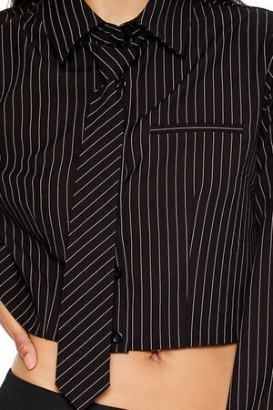 BLACK Pinstriped Cropped Poplin Shirt, image 3