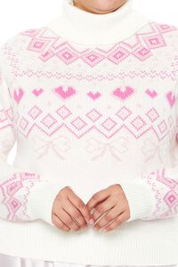 WHITE/PINK Plus Size Fair Isle Turtleneck Sweater, image 3