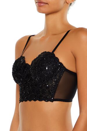 BLACK Sequin Lingerie Cropped Cami, image 3