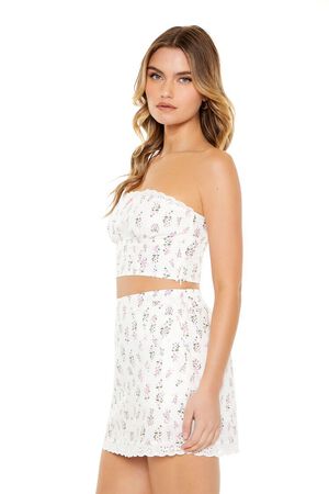 WHITE/MULTI Crochet Lace Floral Print Tube Top, image 2