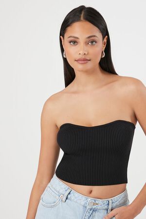 WHITE Sweater-Knit Cropped Tube Top, image 1