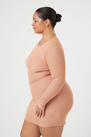 ALMOND Plus Size Rhinestone Mesh Dress, image 2