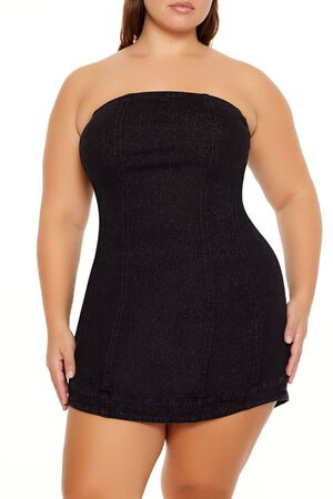 BLACK Plus Size Denim Tube Dress, image 2